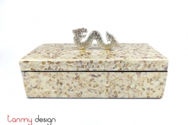 Rectangular lacquer box attached with white pearl, dragon knob included with stand13*30cm